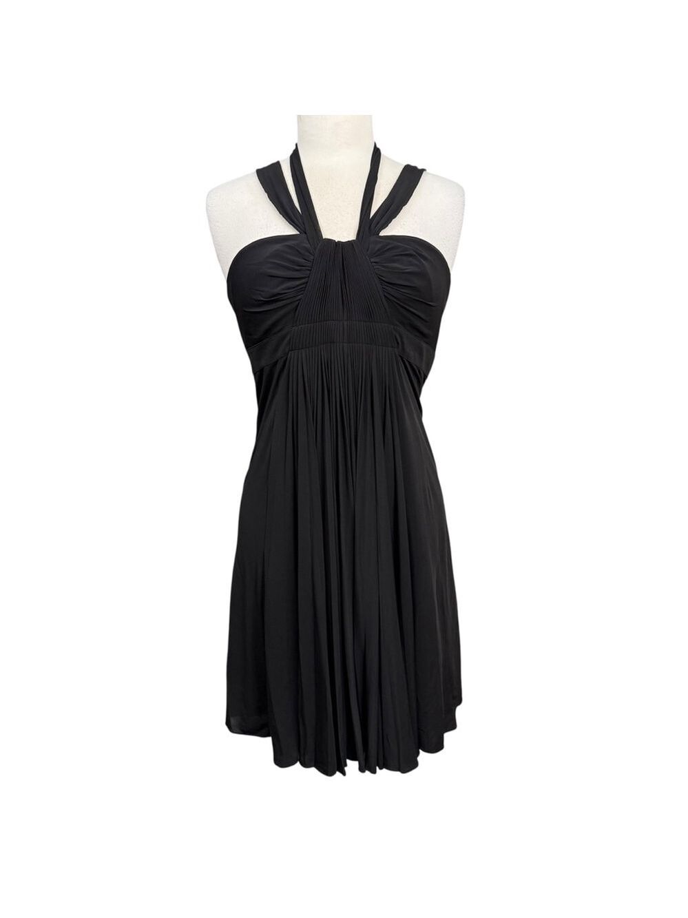 BCBGMAXAZRIA Black Halter Pleated Cocktail Dress Medium